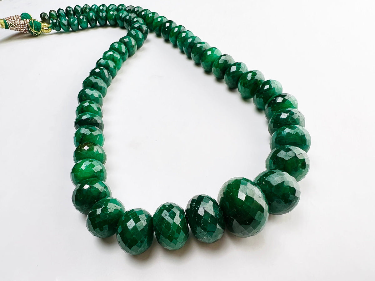 Genuine Zambian Emerald Dark green 7-16mm large Faceted Roundel Gemstone 16" Necklace with 9" Adjustable thread,May Birthstone,Gift 471 ct
