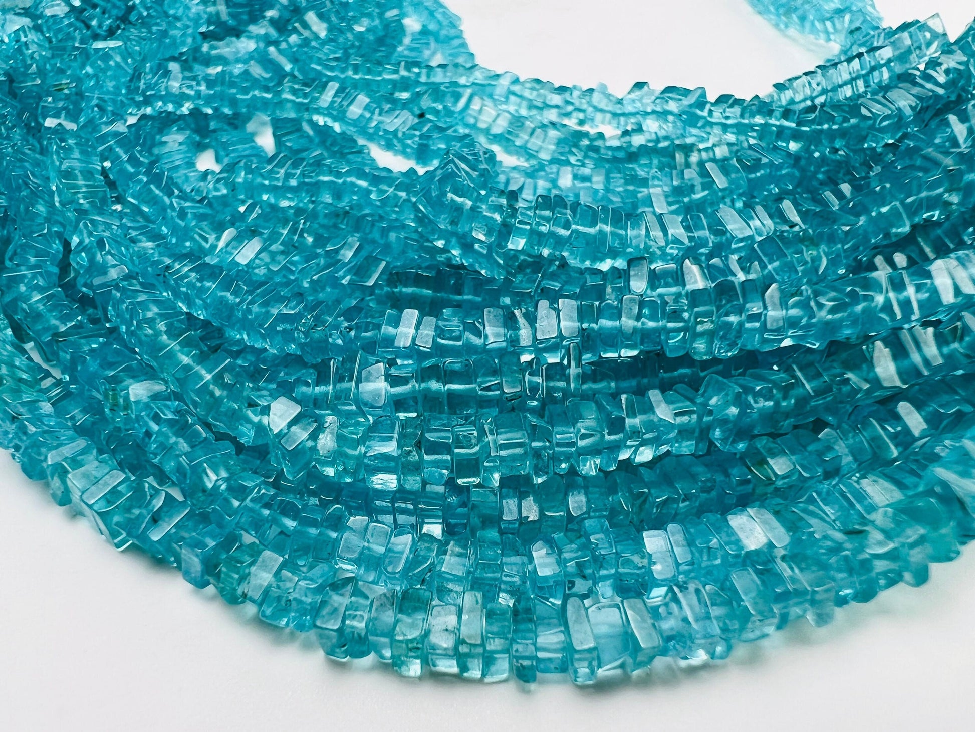 Neon Blue Apatite 3-4mm Square Heishe washer Beads, 7.5”, 15”strand for Jewelry Making Natural Apatite Beads