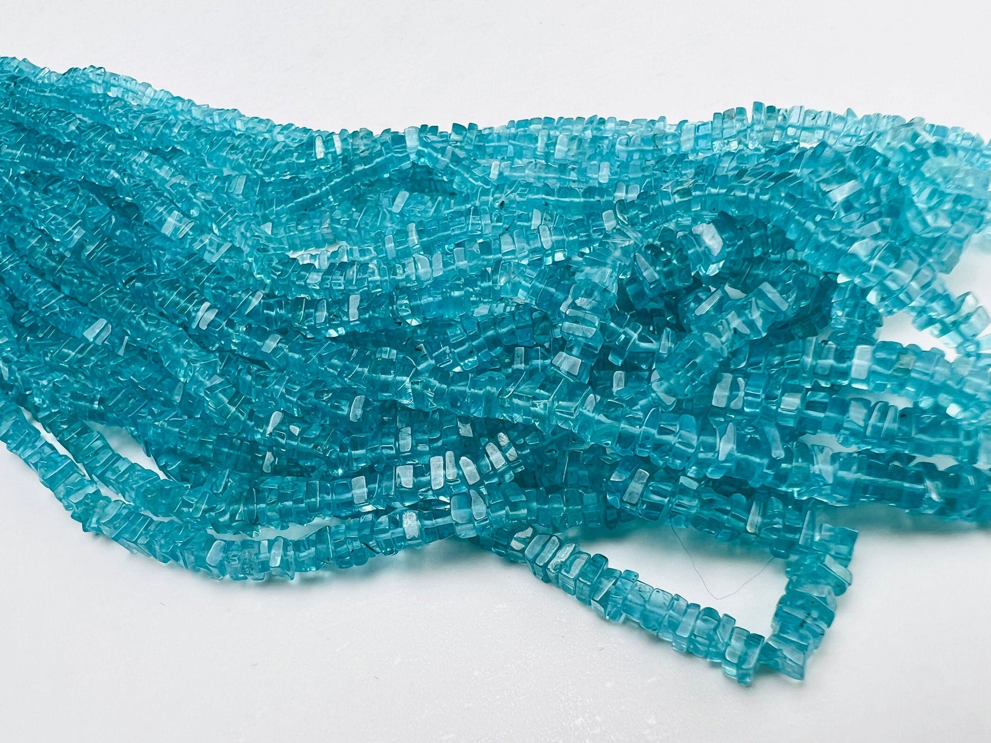 Neon Blue Apatite 3-4mm Square Heishe washer Beads, 7.5”, 15”strand for Jewelry Making Natural Apatite Beads