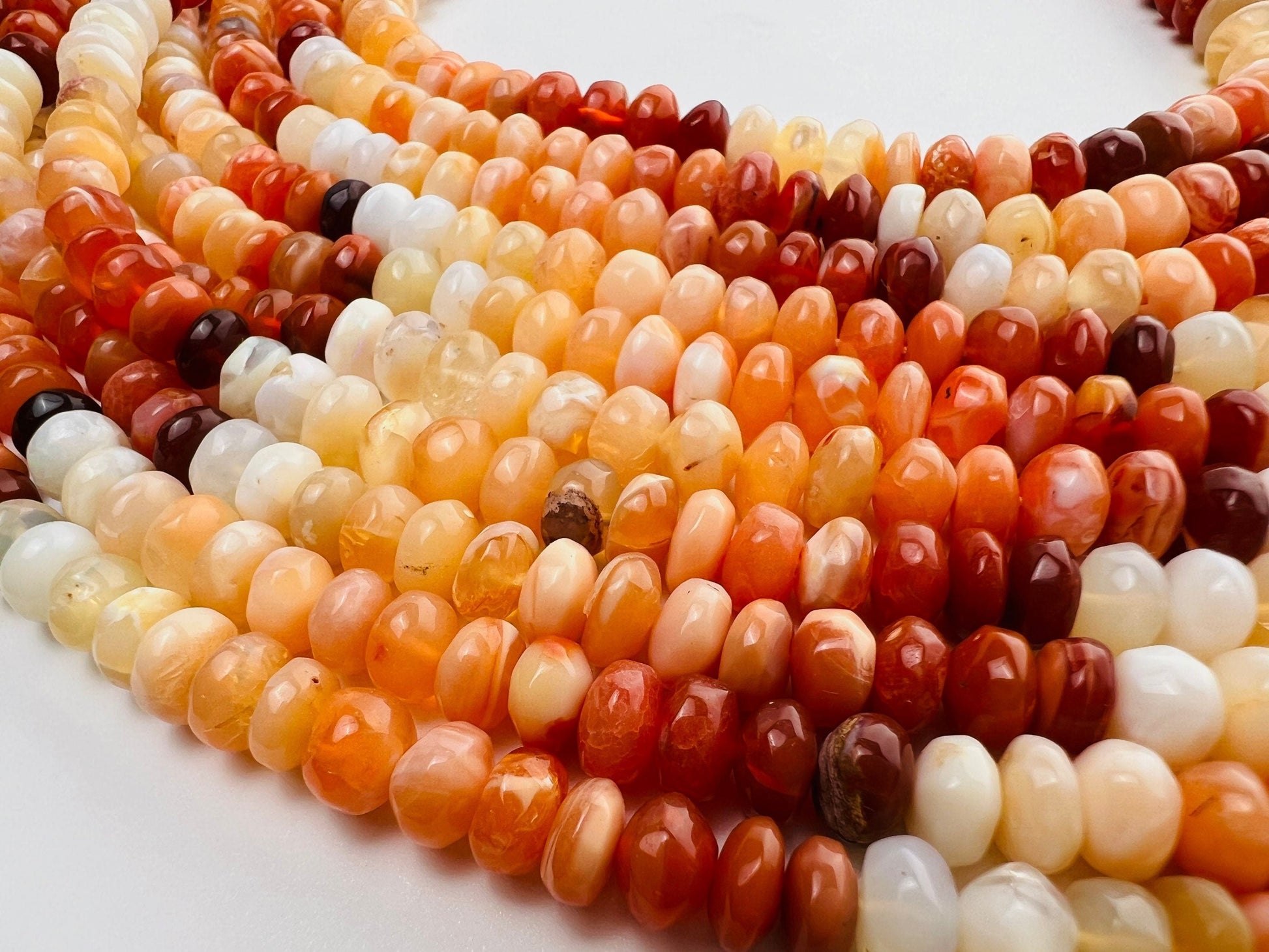 Natural Mexican Fire Opal 6-6.5mm smooth Shaded Ombre Orange Roundel natural Beads, Jewelry Making AAA quality 7”and 14” strand