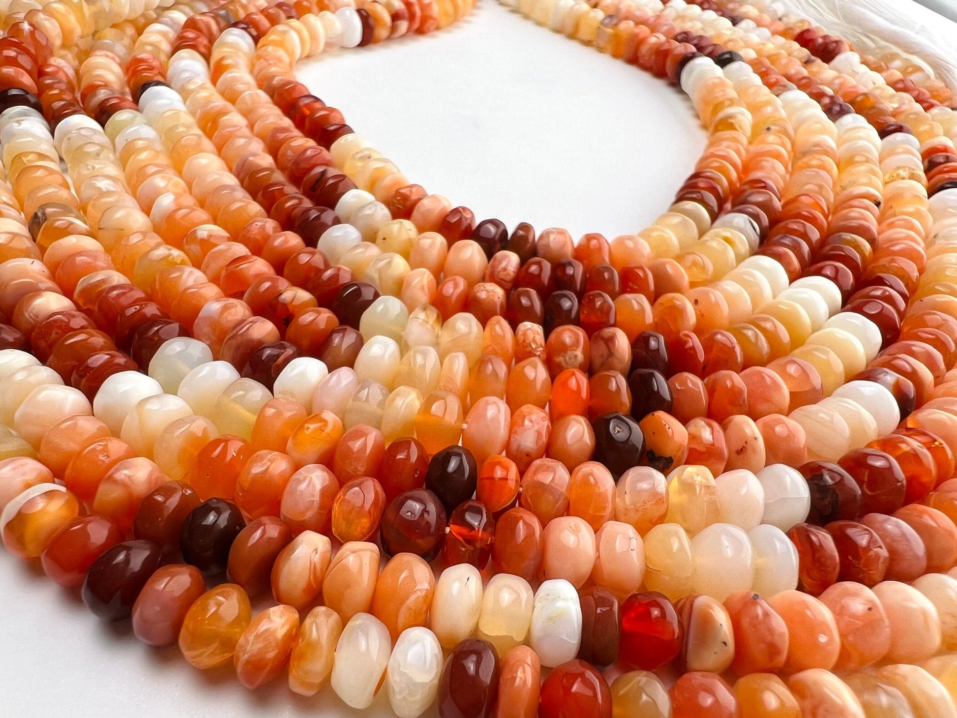 Natural Mexican Fire Opal 6-6.5mm smooth Shaded Ombre Orange Roundel natural Beads, Jewelry Making AAA quality 7”and 14” strand