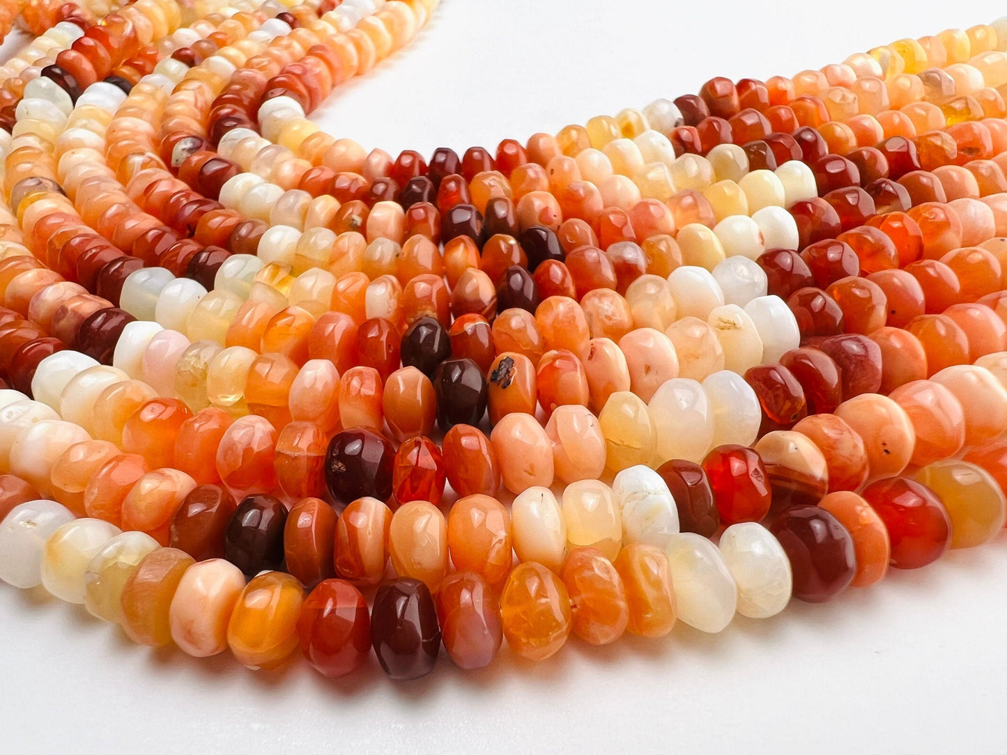 Natural Mexican Fire Opal 6-6.5mm smooth Shaded Ombre Orange Roundel natural Beads, Jewelry Making AAA quality 7”and 14” strand