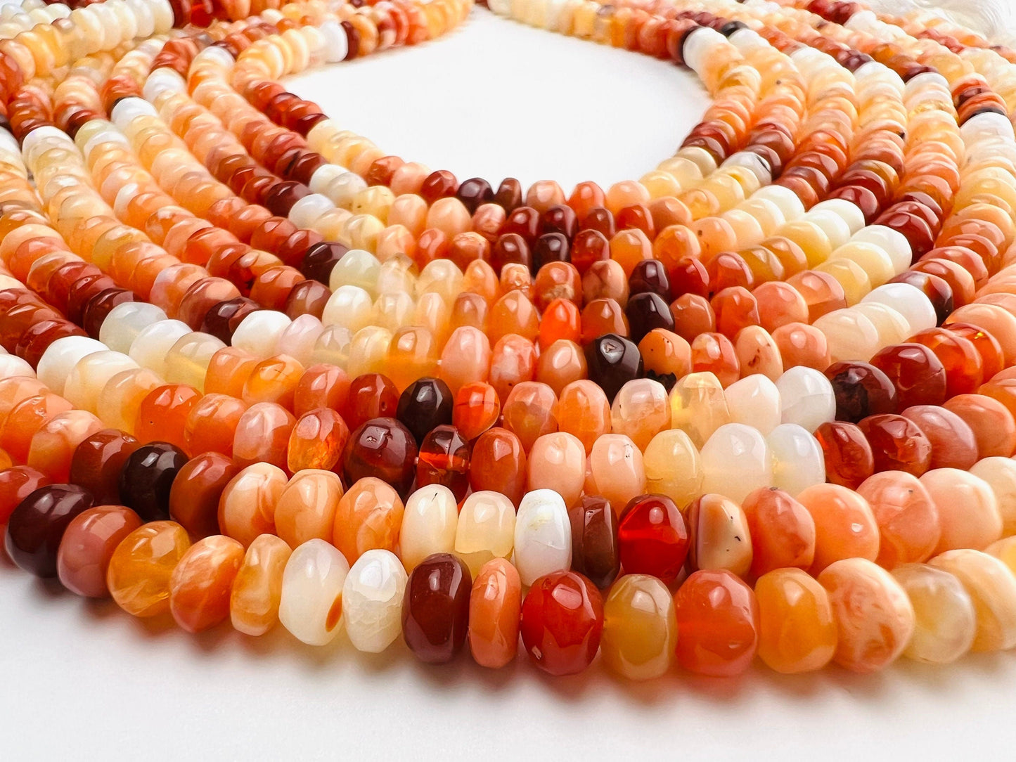 Natural Mexican Fire Opal 6-6.5mm smooth Shaded Ombre Orange Roundel natural Beads, Jewelry Making AAA quality 7”and 14” strand