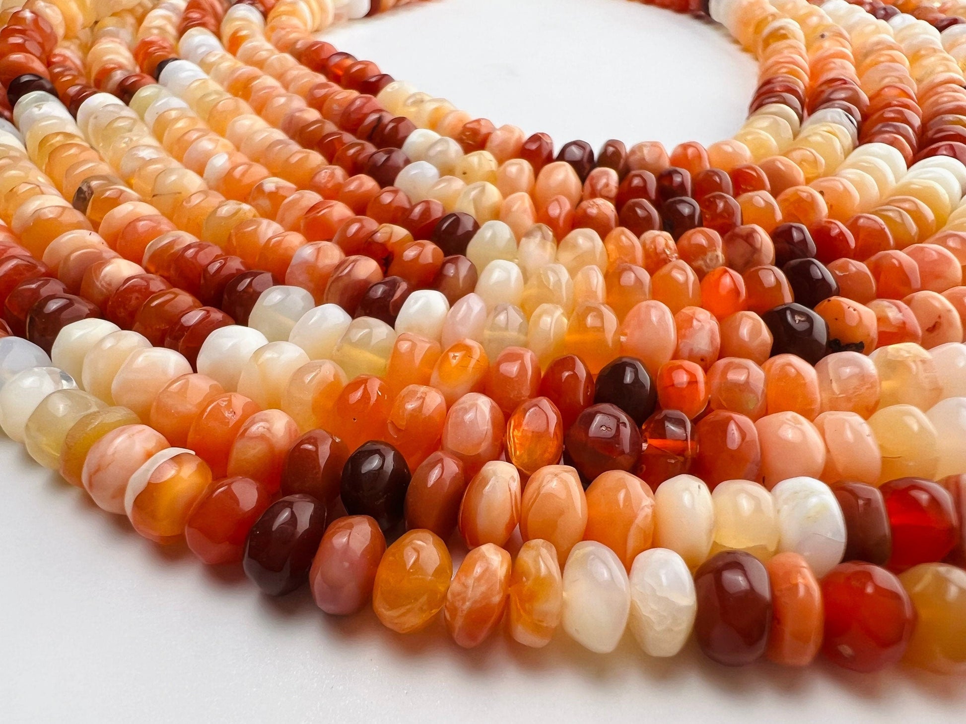 Natural Mexican Fire Opal 6-6.5mm smooth Shaded Ombre Orange Roundel natural Beads, Jewelry Making AAA quality 7”and 14” strand