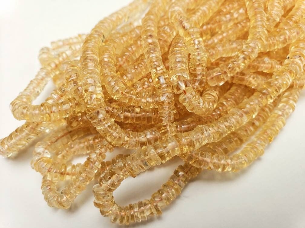 Citrine Smooth Heishi 4.5-5mm washer bead AAA quality Natural Gemstone 6.5&quot; ,13&quot;, strand. November Birthstone