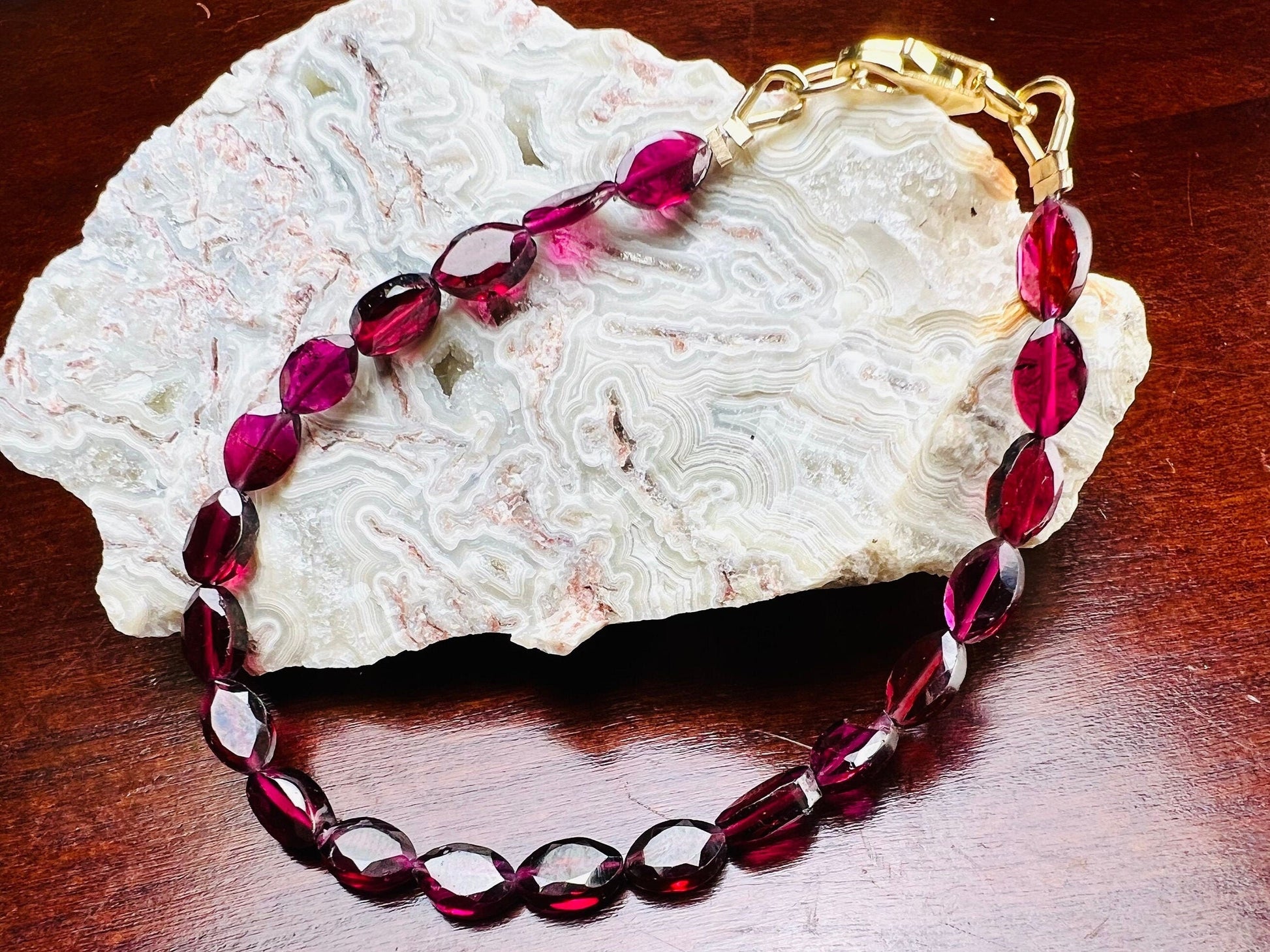 Mozambique Garnet Faceted long oval 4.5x6-6.6mm beaded Bracelet in 14k Gold Filled, or 925 Sterling Silver lobster Clasp and findings,