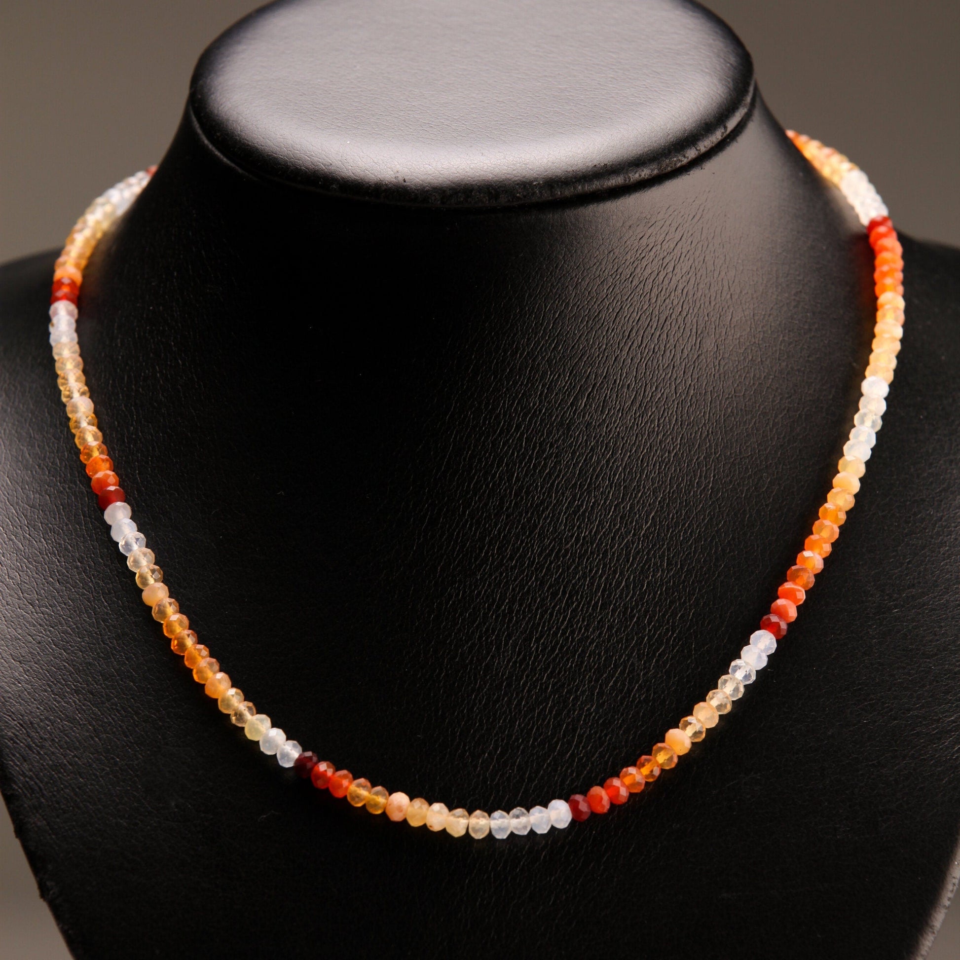 Mexican Fire Opal 3.5mm Faceted Orange Shaded Rondelle Necklace, AAA Quality Natural Mexican Opal Gemstone, 925 Sterling Silver, Gold Filled