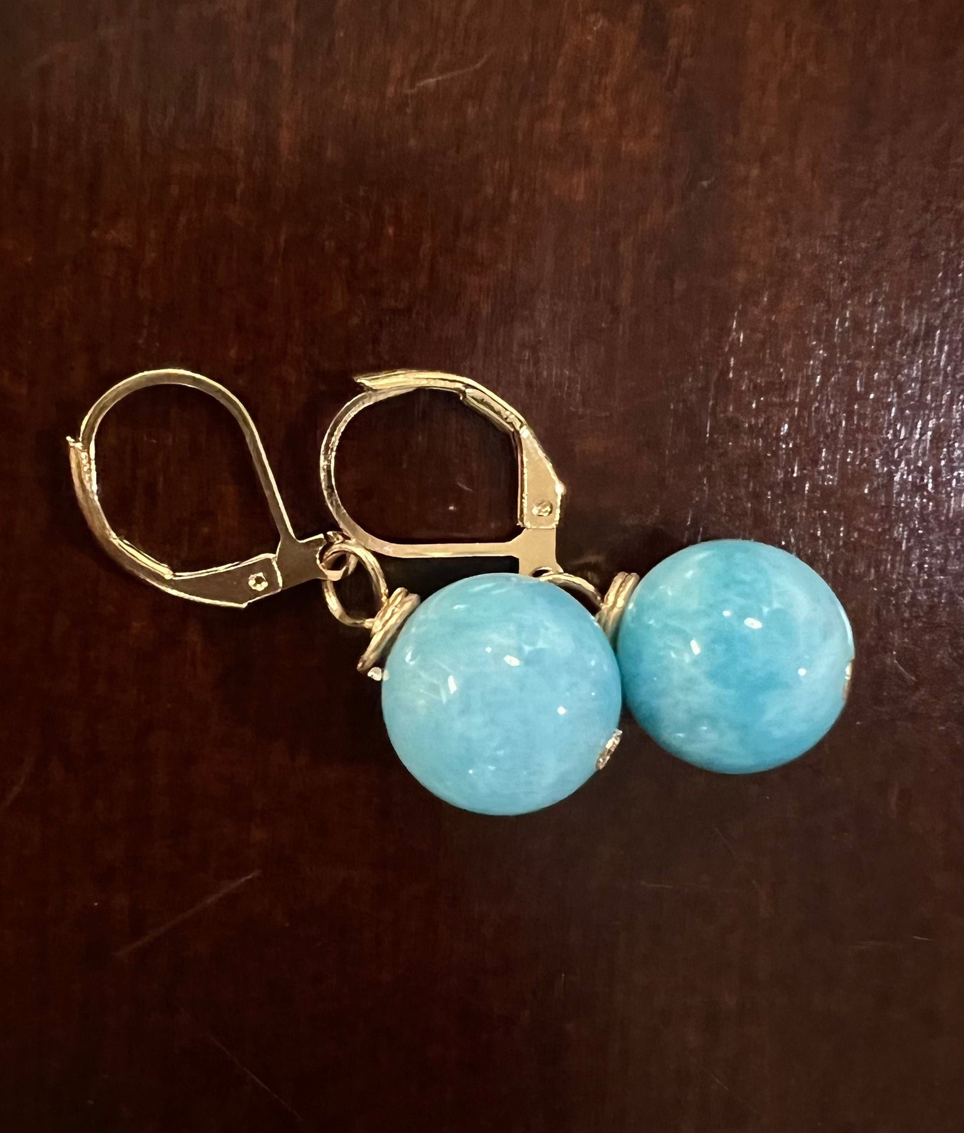 Aquamarine Milky 12mm round handmade Leverback earrings in silver, gold Victorian style elegant minimalist Earrings gift December Birthstone