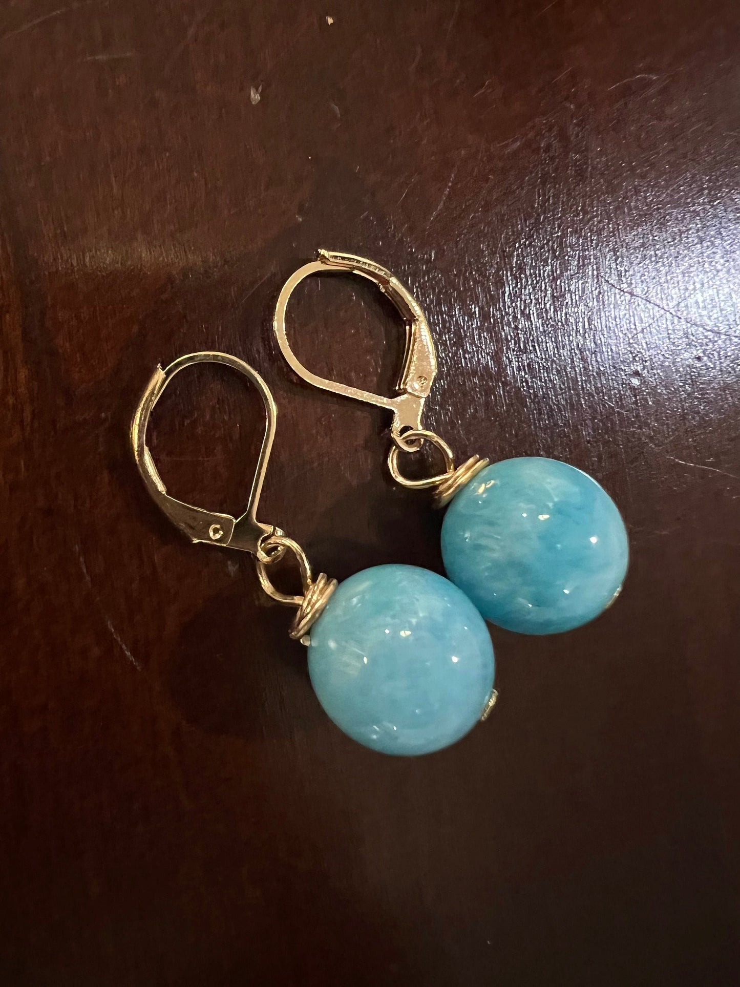 Aquamarine Milky 12mm round handmade Leverback earrings in silver, gold Victorian style elegant minimalist Earrings gift December Birthstone