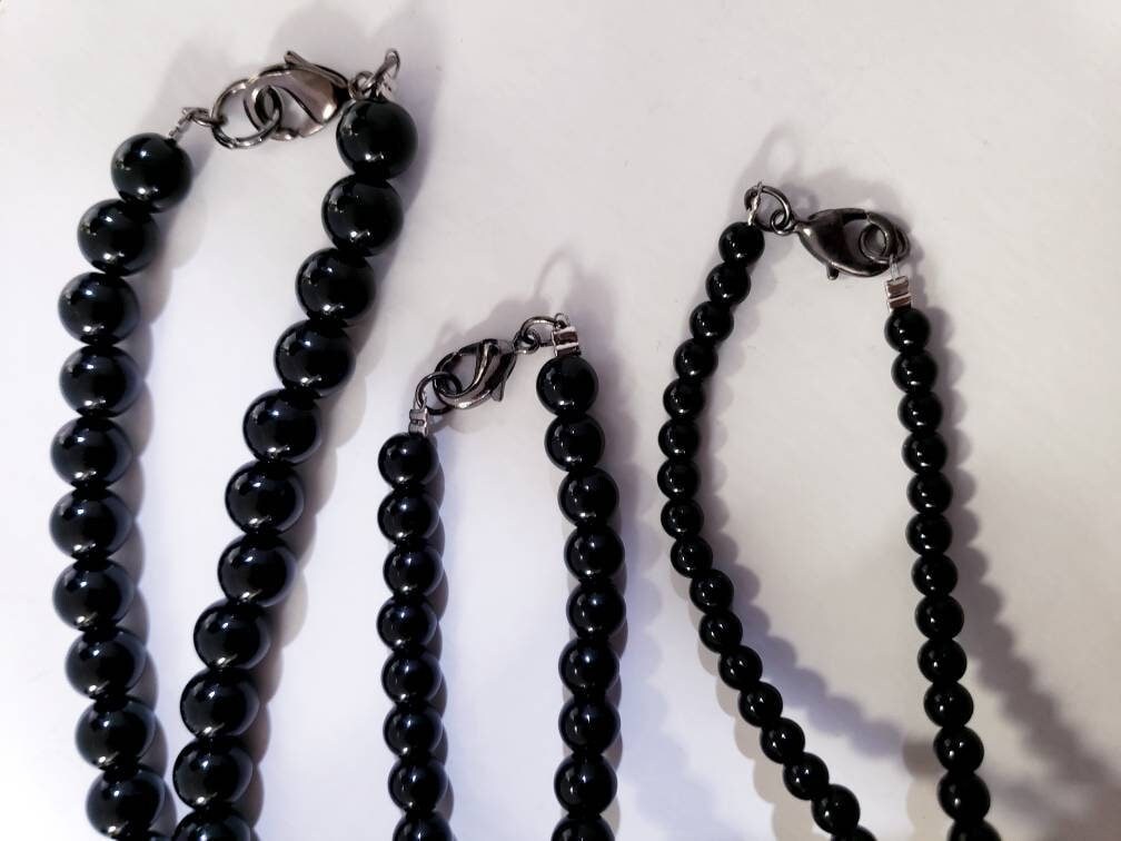 Black Onyx 4.6.8mm smooth Round AAA quality beaded handmade Necklace. Elegant gift choker layering Chakra strength natural gem