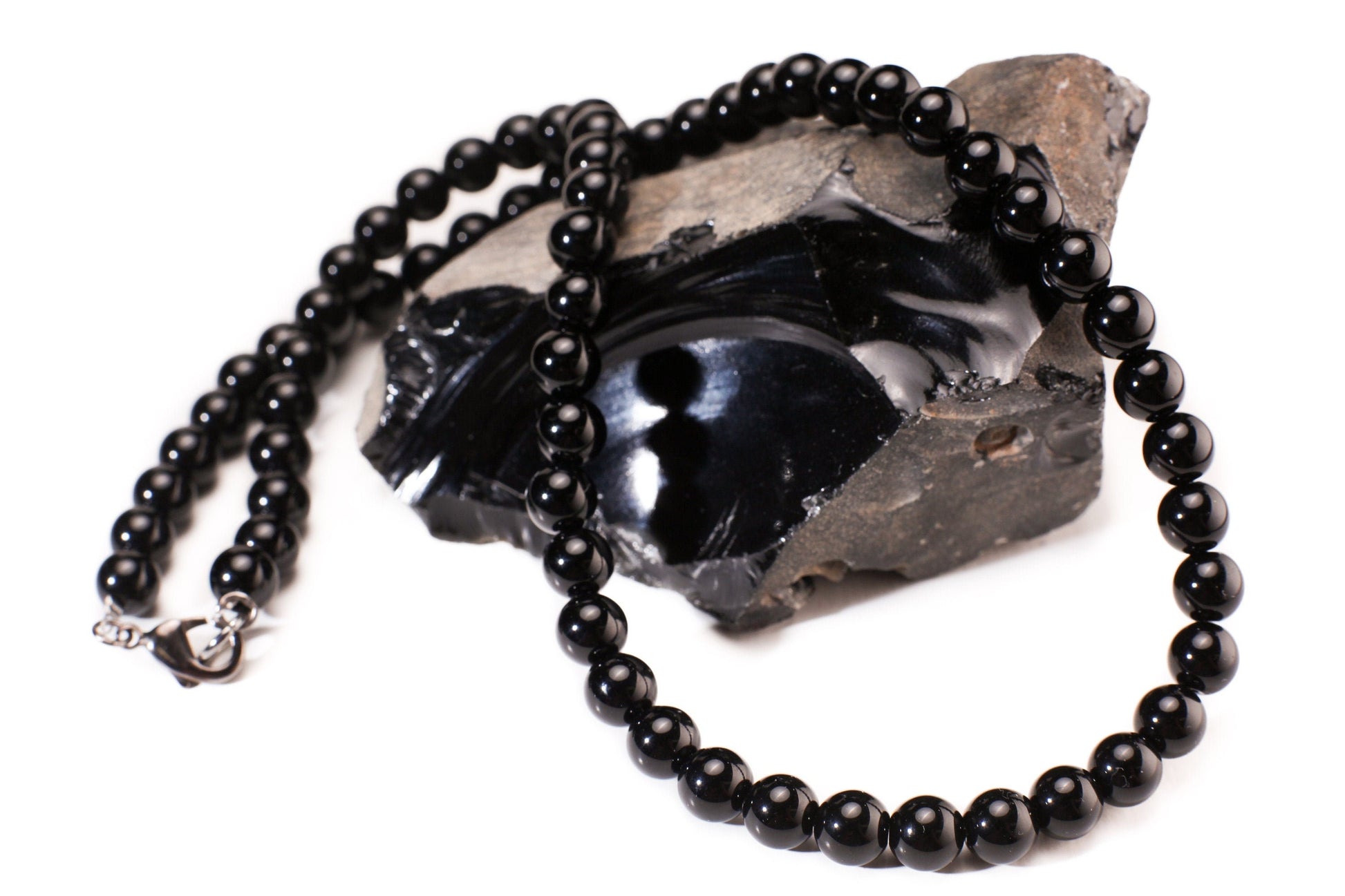 Black Onyx 4,6,8mm smooth polished round AAA quality natural gemstone, matching Black oxidized Silver lobster clasp Men's Necklace 20"-46"