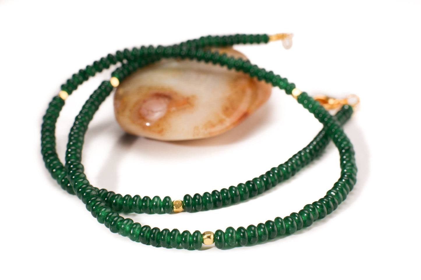 Natural Green jade, dark green 4mm smooth saucer roundel beaded choker, gold spacer layering necklace, Chakra energy gift