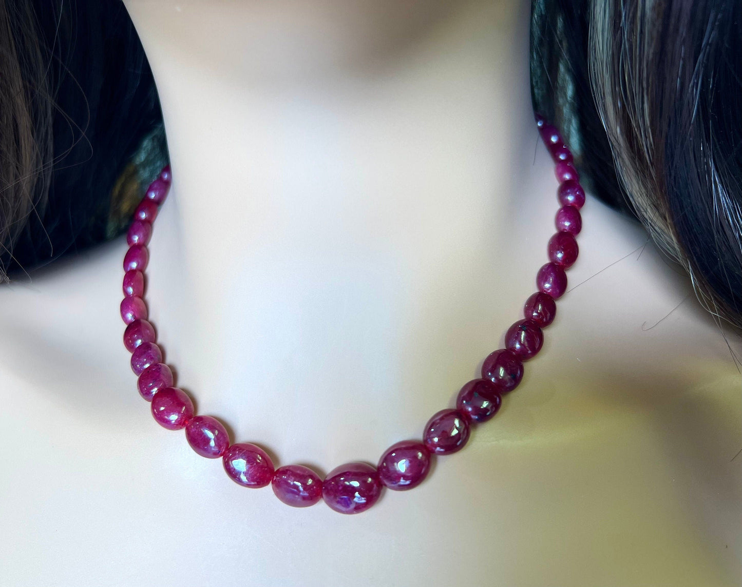 Genuine Ruby Free Form smooth raw Oval 7x10-11x14mm Graduated Adjustable Necklace, Gift for her, 253 ct