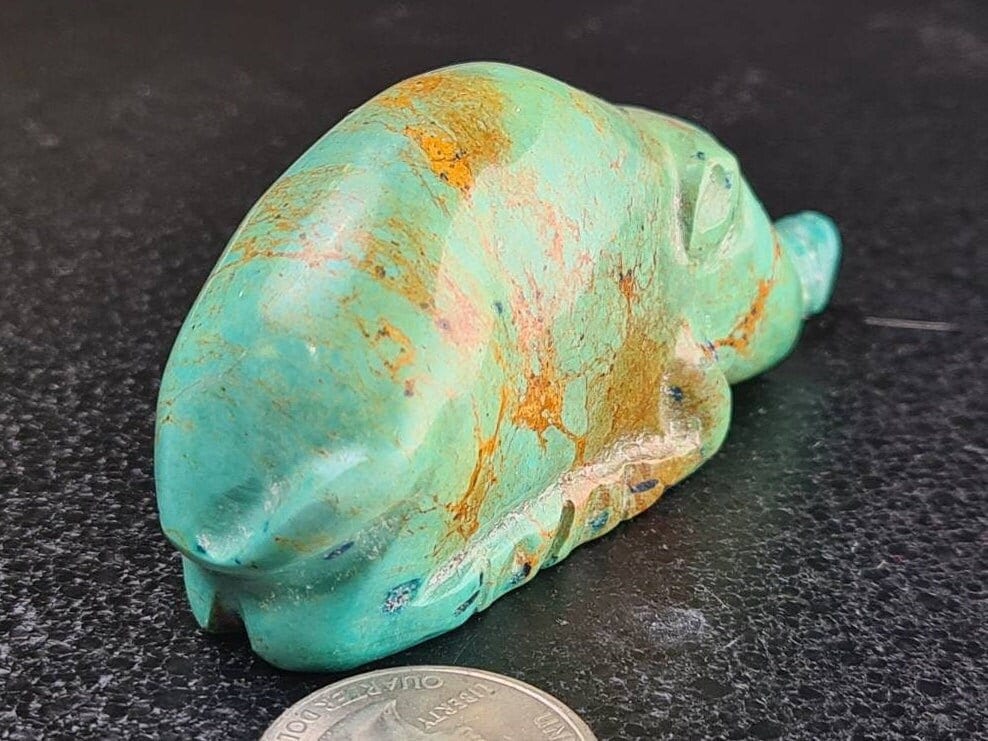 Natural Turquoise Hand Crafted Pig Totem, Miniature Animals Collectible Figurines Vintage Sculpture, Old Stock