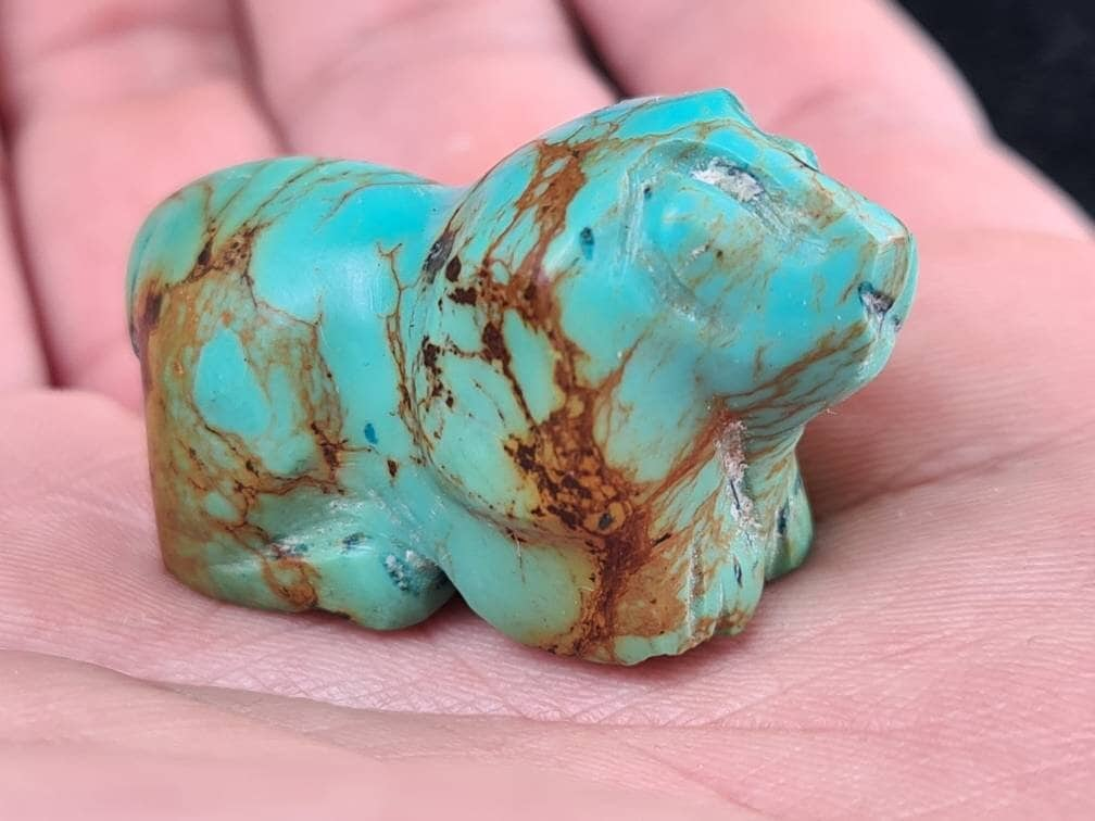 Natural Turquoise Hand Crafted Dog Totem, Miniature Animals Collectible Figurines Vintage Sculpture, Old Stock