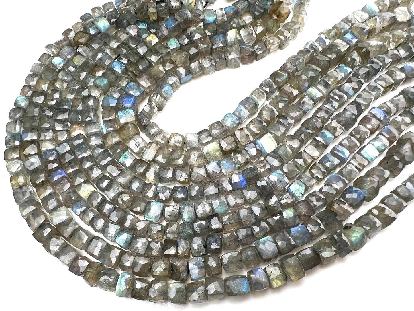 Natural Labradorite 5.5-6mm Square cube shape beads for jewelry making 8” Strand