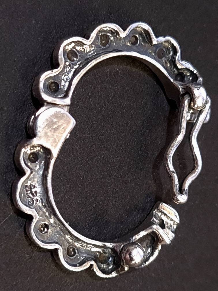 925 Sterling Silver Marcasite Safety Lock Shortner 19mm circle, 12mm inner diameter, Vintage Marcasite, 925 Stamped, Pearl Shortner. 1 Pc