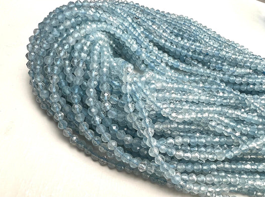 Aquamarine Micro Faceted 3-3.5mm Round AAA quality Jewelry Making beads, choker ,spacer bead, DIY Gemstone Beads 12.25” Strand