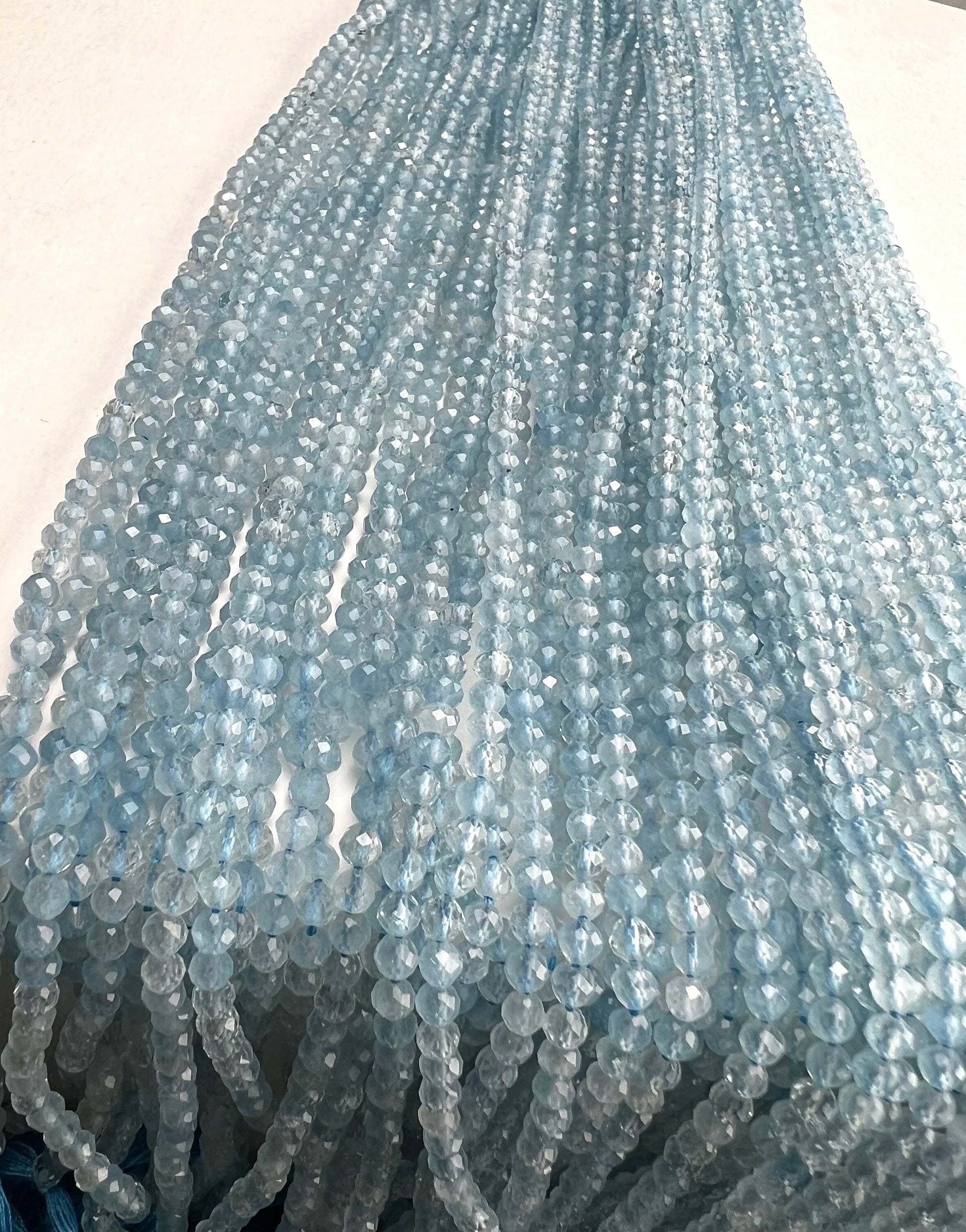 Aquamarine Micro Faceted 3-3.5mm Round AAA quality Jewelry Making beads, choker ,spacer bead, DIY Gemstone Beads 12.25” Strand