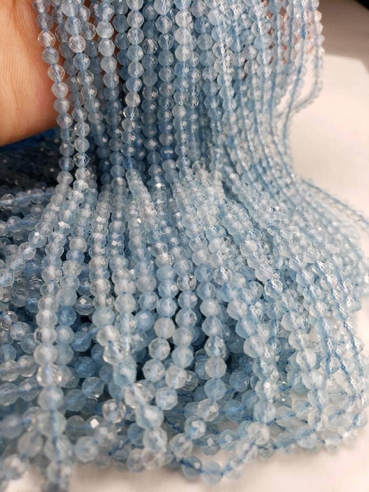 Aquamarine Micro Faceted 3-3.5mm Round AAA quality Jewelry Making beads, choker ,spacer bead, DIY Gemstone Beads 12.25” Strand