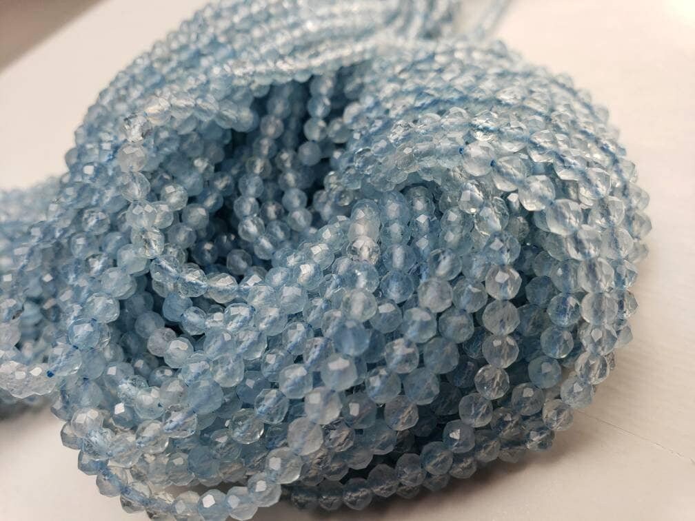 Aquamarine Micro Faceted 3-3.5mm Round AAA quality Jewelry Making beads, choker ,spacer bead, DIY Gemstone Beads 12.25” Strand