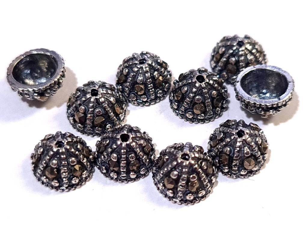 2 pieces Marcasite 925 sterling silver vintage 6.5mm bead cap, jewelry making antique finished Marcasite cap for bracelet necklace earrings