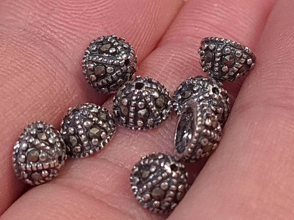 2 pieces Marcasite 925 sterling silver vintage 6.5mm bead cap, jewelry making antique finished Marcasite cap for bracelet necklace earrings