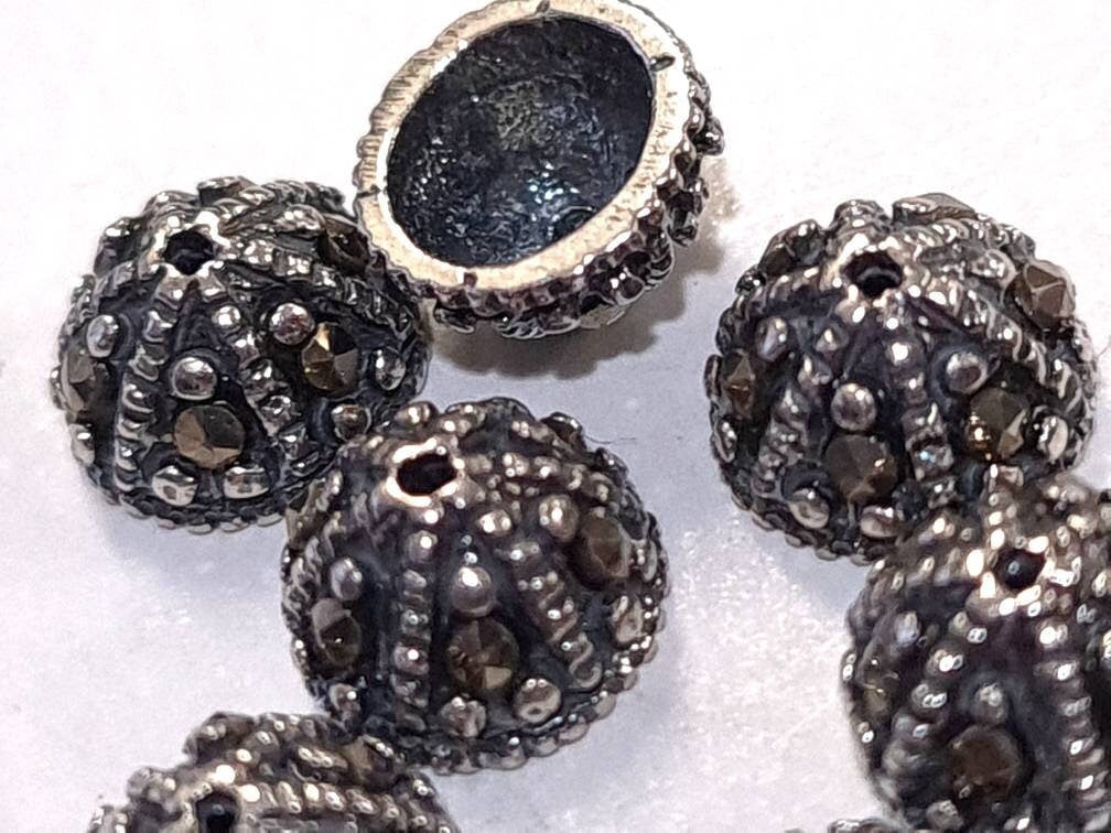 2 pieces Marcasite 925 sterling silver vintage 6.5mm bead cap, jewelry making antique finished Marcasite cap for bracelet necklace earrings