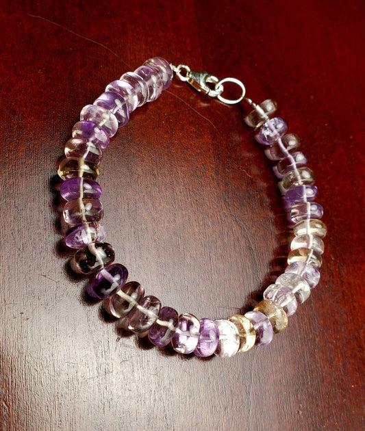 Natural Ametrine smooth Roundel 8mm Purple Yellow Middle Drilled Bracelet, yoga Chakra cooling Bracelet gift