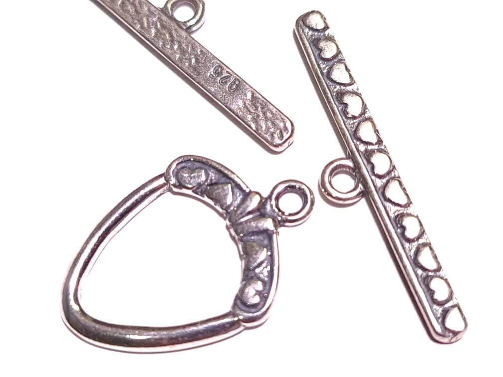 925 Sterling Silver Heart Pattern Toggle Clasp 14x17mm, Bar 27mm Antique Finished Sterling Silver Jewelry Making Clasp, 925 Stamped, 1 set