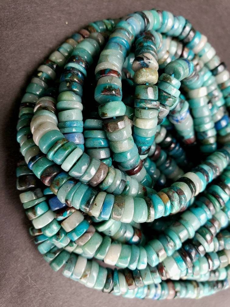 Natural Chrysocola Smooth heishi wheel roundel 6-6.5mm Beautiful blue green AAA Quality quality jewelry making beads. 7.5",15" strand