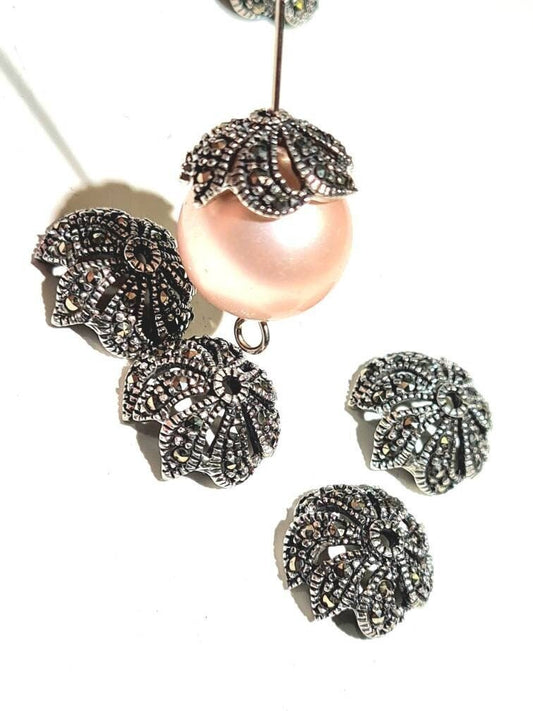 Marcasite 925 sterling silver vintage 14mm bead cap, jewelry making antique finished Marcasite cap for bracelet necklace earrings 1 pc