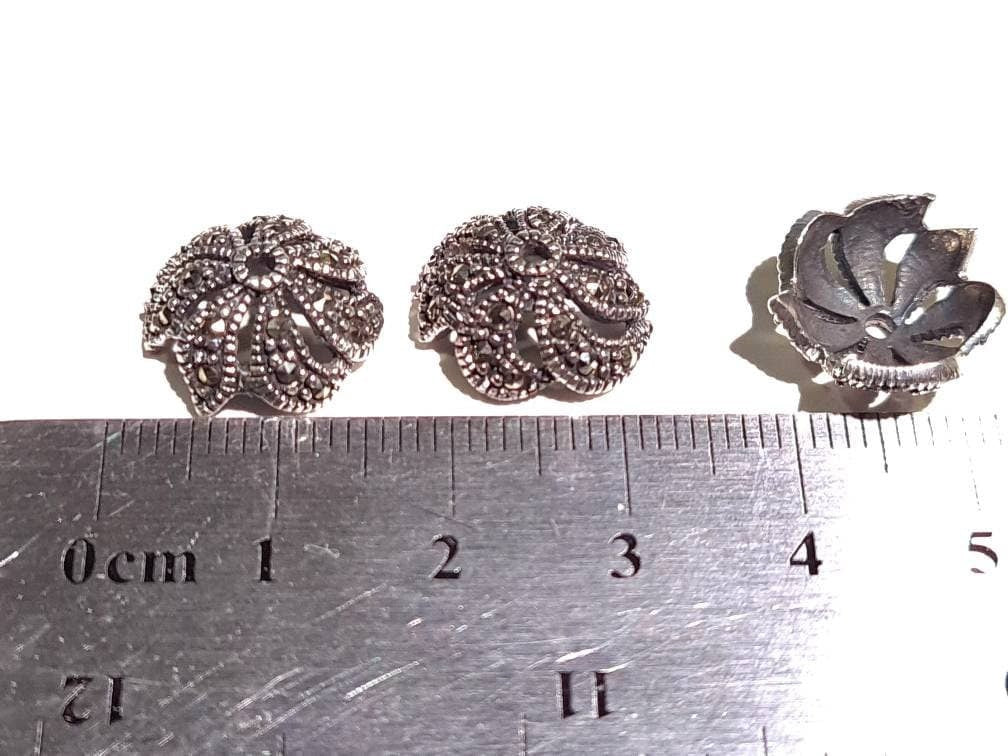 Marcasite 925 sterling silver vintage 14mm bead cap, jewelry making antique finished Marcasite cap for bracelet necklace earrings 1 pc