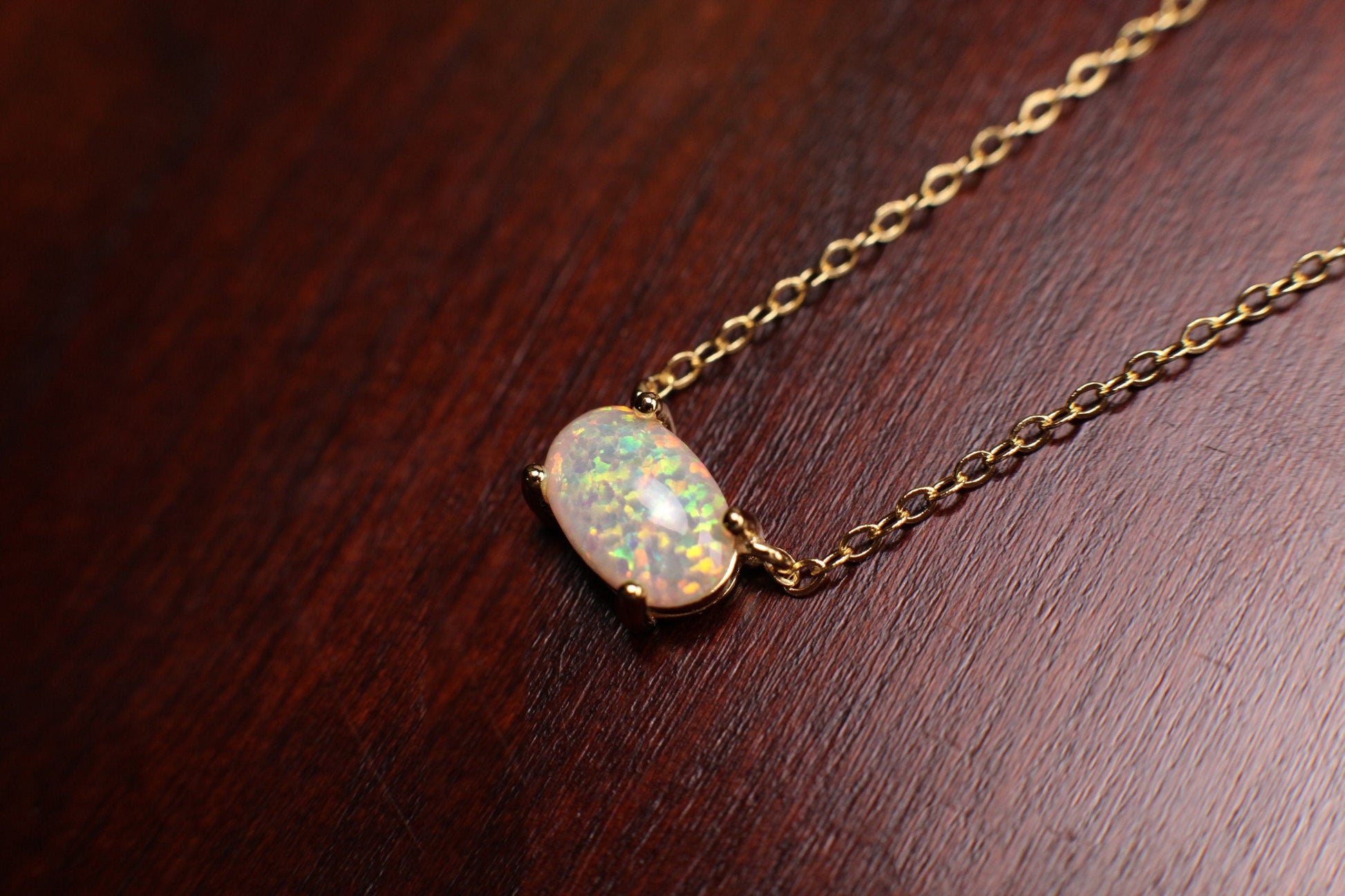 Ethiopian Fire Opal, Welo Opal, 5x9mm Oval Prong Pendant Necklace in 925 Sterling Silver, 22K Gold Vermeil AAA Quality Fiery Opal Elegant