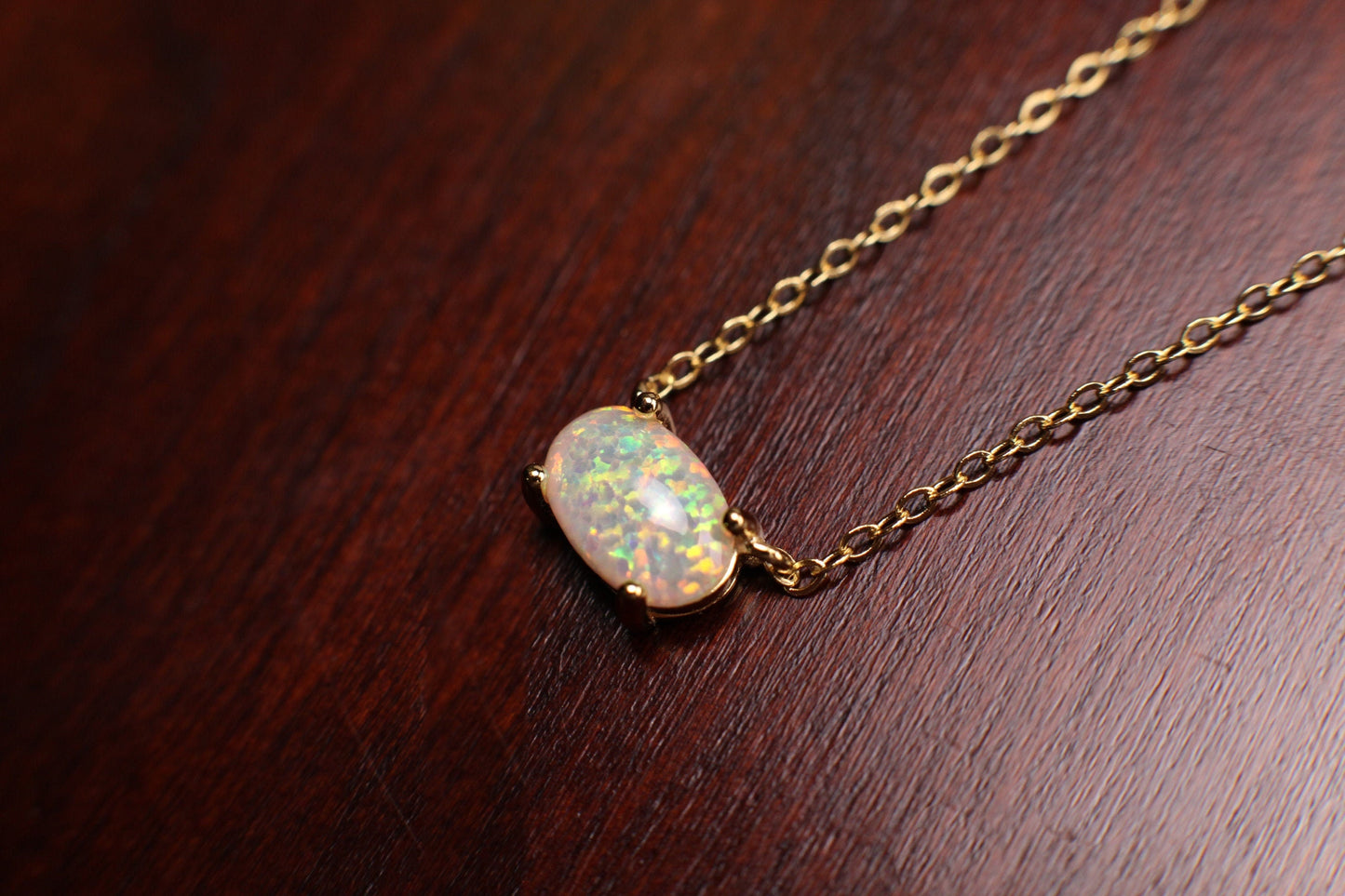 Ethiopian Fire Opal, Welo Opal, 5x9mm Oval Prong Pendant Necklace in 925 Sterling Silver, 22K Gold Vermeil AAA Quality Fiery Opal Elegant