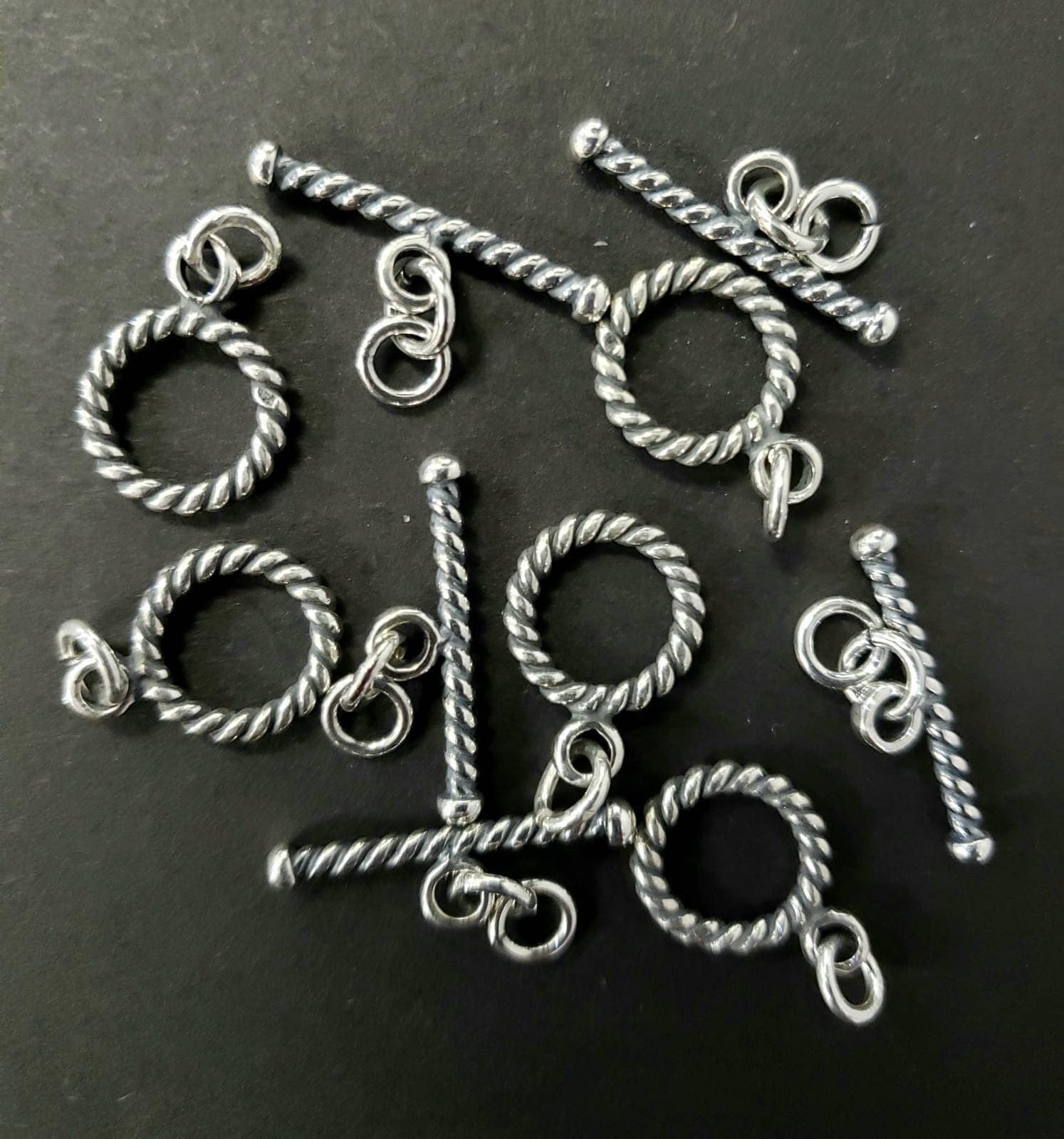 2 sets 925 sterling silver Bali 10.5mm round rope toggle clasp. Vintage Handmade antique finished Bali toggle for Jewelry making supplies.