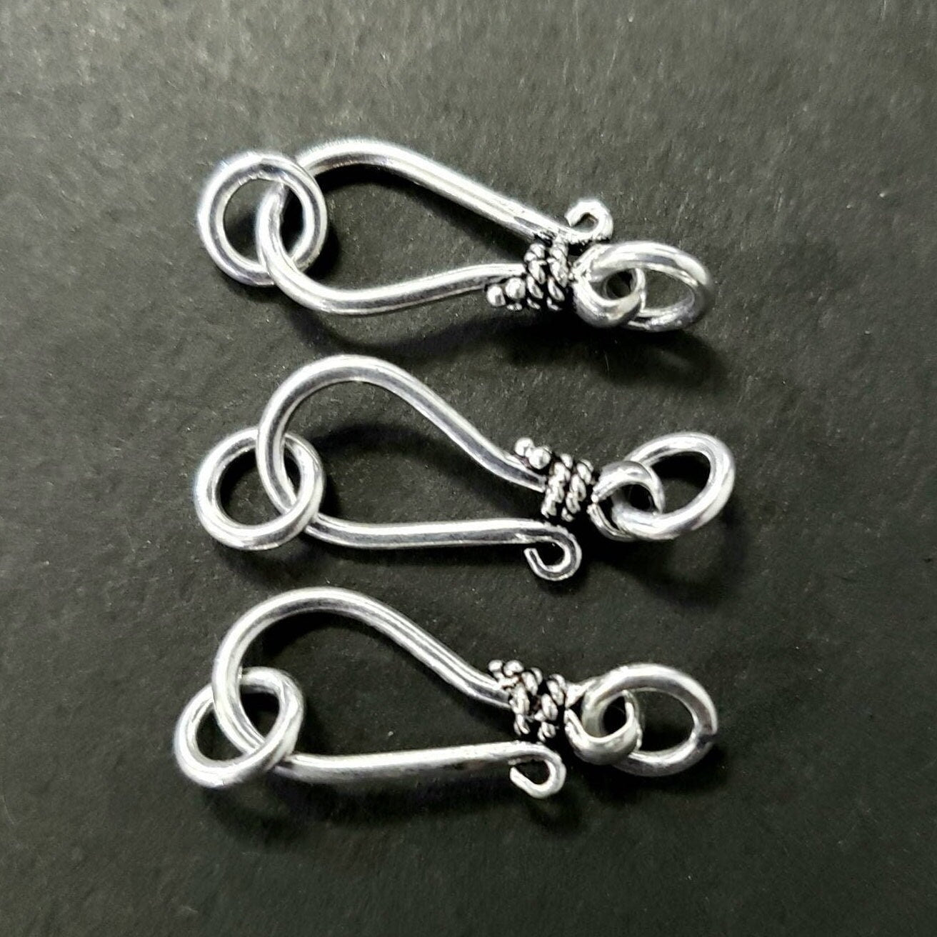 925 Sterling Silver Bali Hook clasp. 20mm long hook , plus include 2 side Jump ring, handmade, vintage jewelry making clasp 1 set or bulk