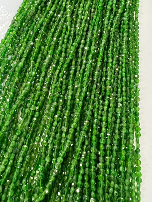 Natural Green Tourmaline,Indicolite 3.5-4mm Micro Faceted Coin shape Beads Green Tourmaline jewelry making Beads,12.5&quot; full, approx.85 pcs