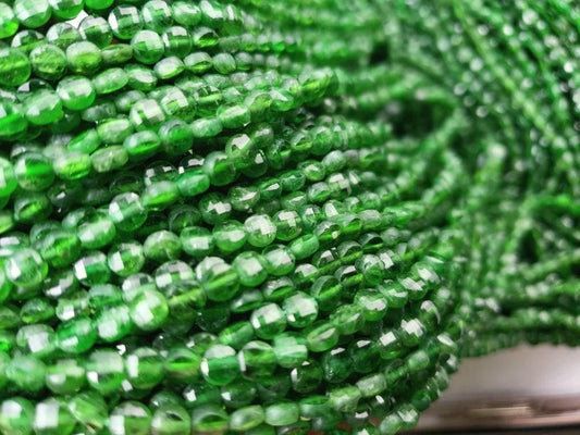 Natural Green Tourmaline,Indicolite 3.5-4mm Micro Faceted Coin shape Beads Green Tourmaline jewelry making Beads,12.5&quot; full, approx.85 pcs