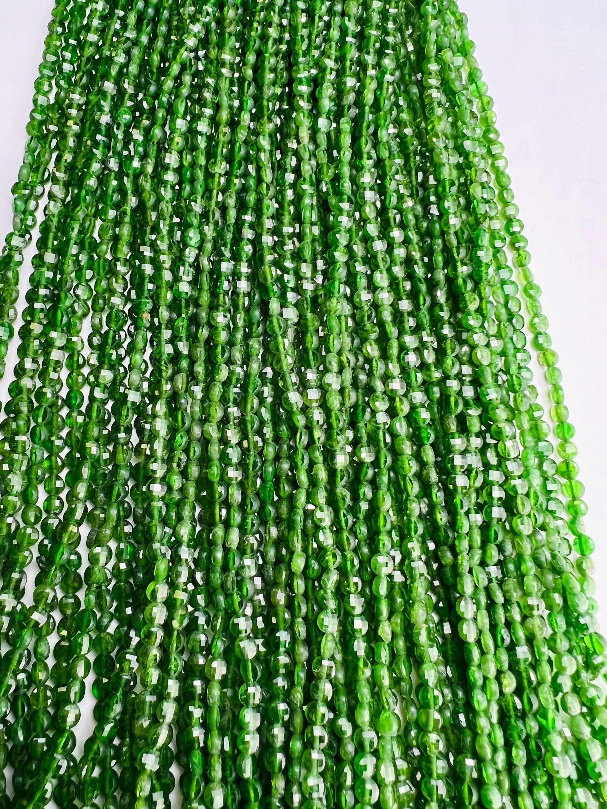 Natural Green Tourmaline,Indicolite 3.5-4mm Micro Faceted Coin shape Beads Green Tourmaline jewelry making Beads,12.5&quot; full, approx.85 pcs