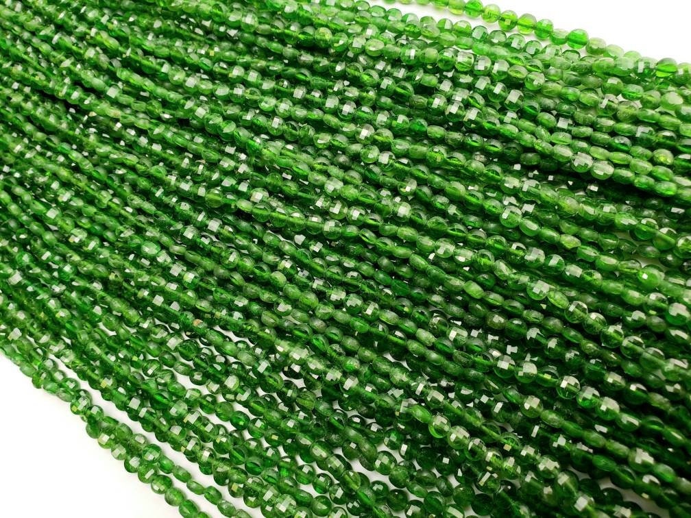 Natural Green Tourmaline,Indicolite 3.5-4mm Micro Faceted Coin shape Beads Green Tourmaline jewelry making Beads,12.5&quot; full, approx.85 pcs