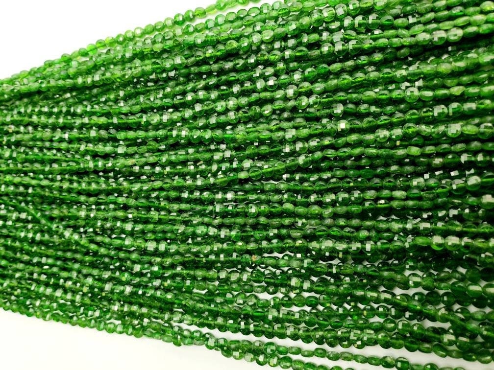 Natural Green Tourmaline,Indicolite 3.5-4mm Micro Faceted Coin shape Beads Green Tourmaline jewelry making Beads,12.5&quot; full, approx.85 pcs