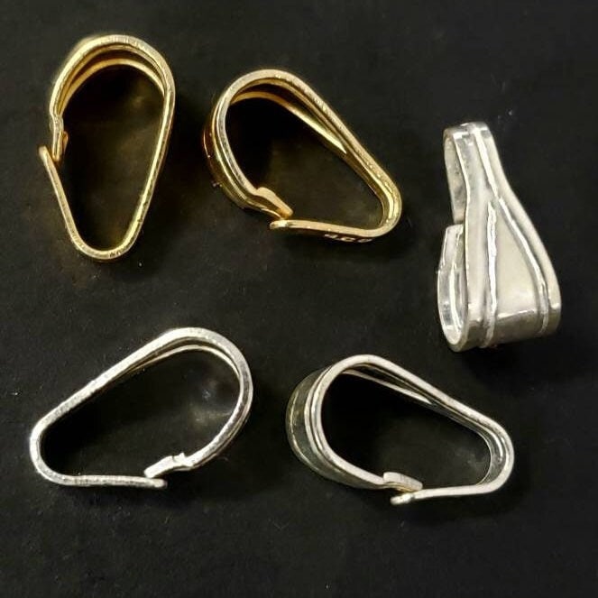 925 Sterling Silver and 18k gold Vermeil Bail, Large 4x10mm/ Medium 2.5x8mm/ Small 2x6mm pendant holder. snap on Bail, 925 stamped,1 Piece