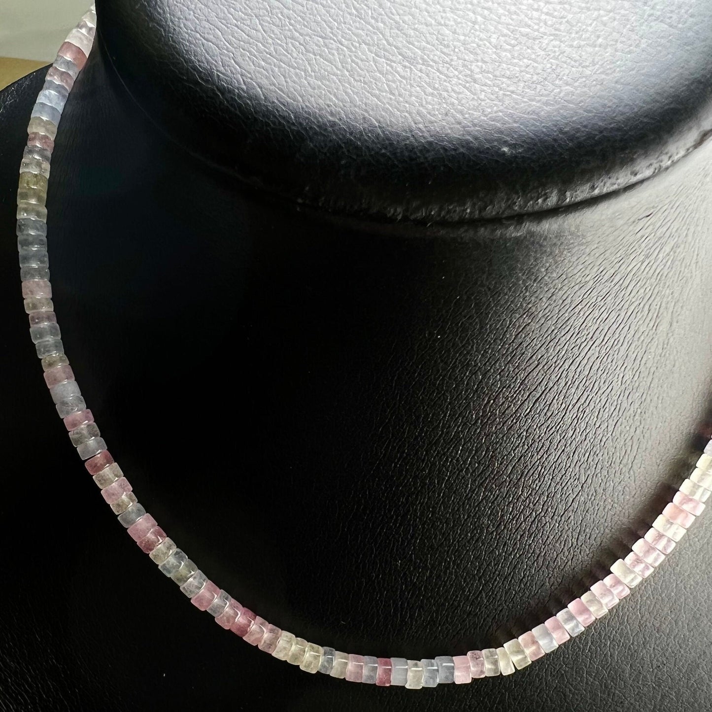 Morganite Heishi Roundel 4-5mm beautiful Baby Pink Blue Necklace for Man and Woman in Silver Lobster Clas , Beach Boho Summer Gift