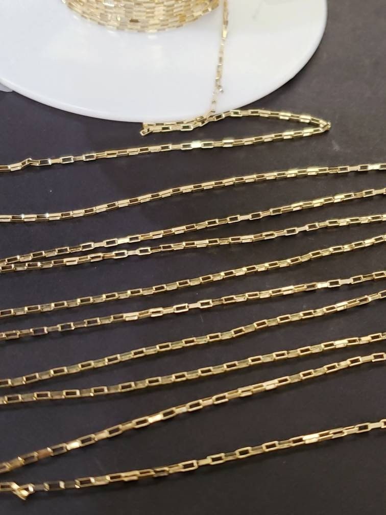 14k Gold Filled Elongated box 2x1mm chain, Made in Italy, high quality, jewelry making chain by the Foot. 14/20 Gold Filled .