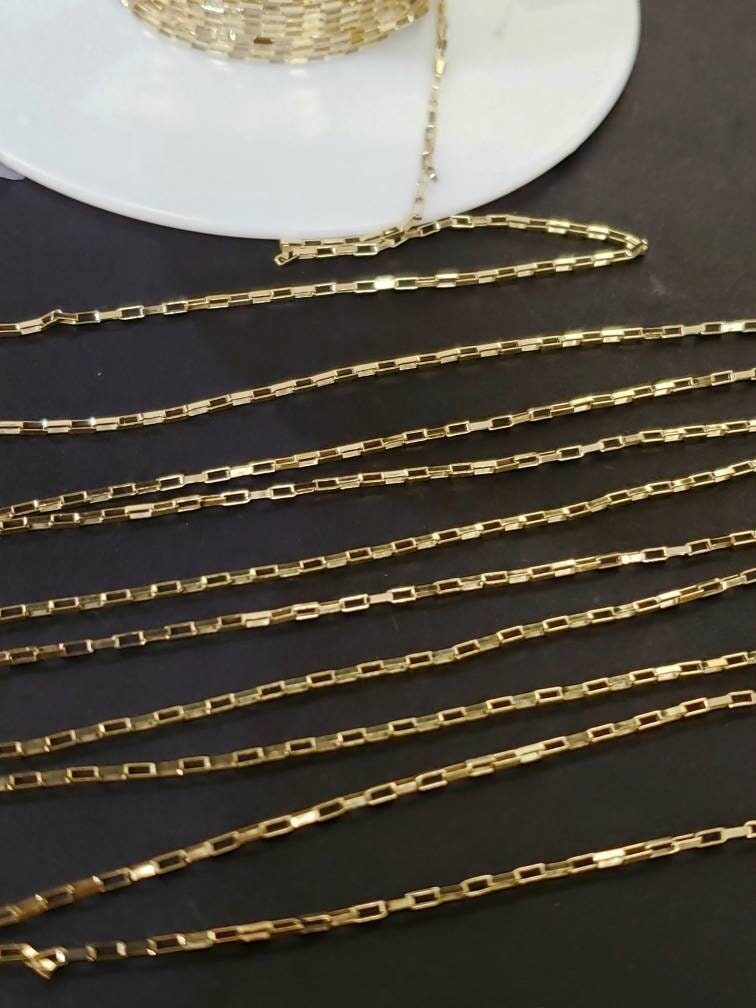 14k Gold Filled Elongated box 2x1mm chain, Made in Italy, high quality, jewelry making chain by the Foot. 14/20 Gold Filled .