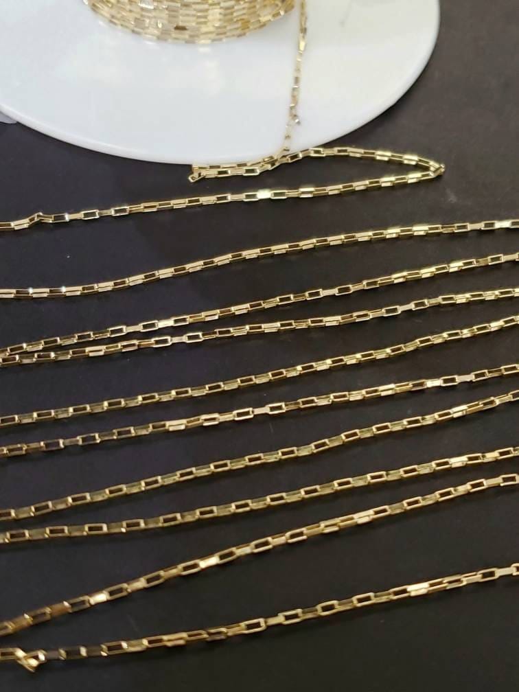 14k Gold Filled Elongated box 2x1mm chain, Made in Italy, high quality, jewelry making chain by the Foot. 14/20 Gold Filled .
