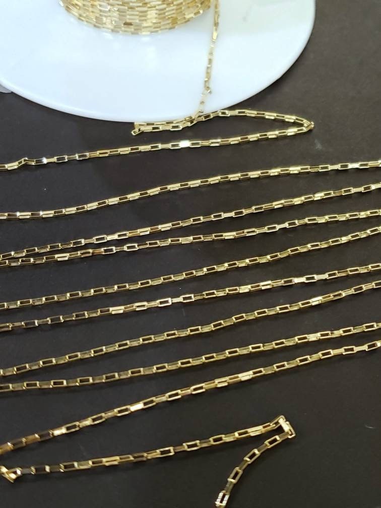 14k Gold Filled Elongated box 2x1mm chain, Made in Italy, high quality, jewelry making chain by the Foot. 14/20 Gold Filled .