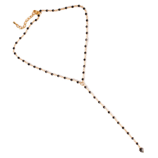 Genuine Black Spinel Micro Faceted 3mm Diamond Cut Choker with 3" , 4” Y Gold Necklace, Gold Necklace, prom, Layering, Elegant Gift