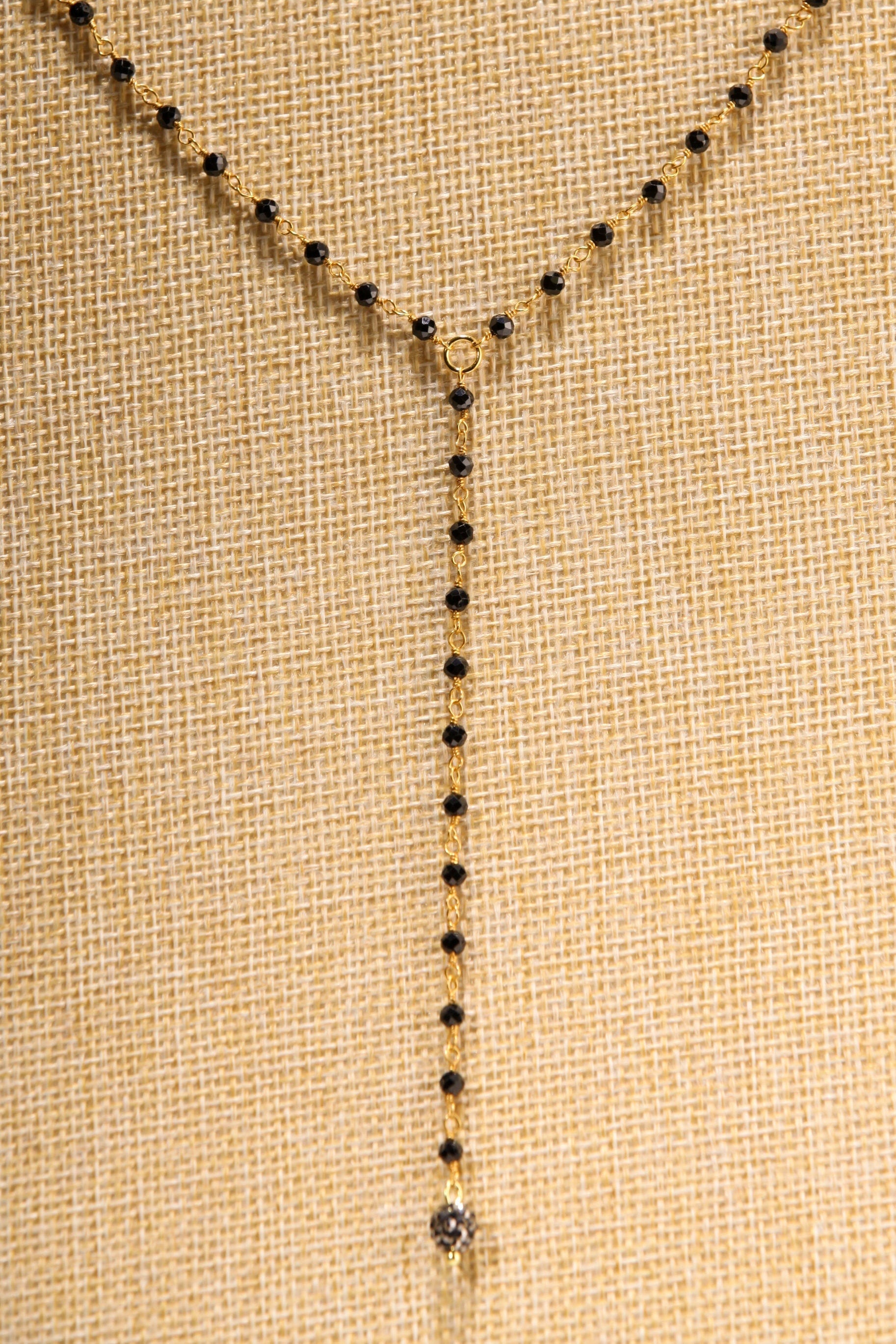 Genuine Black Spinel Micro Faceted 3mm Diamond Cut Choker with 3" , 4” Y Gold Necklace, Gold Necklace, prom, Layering, Elegant Gift
